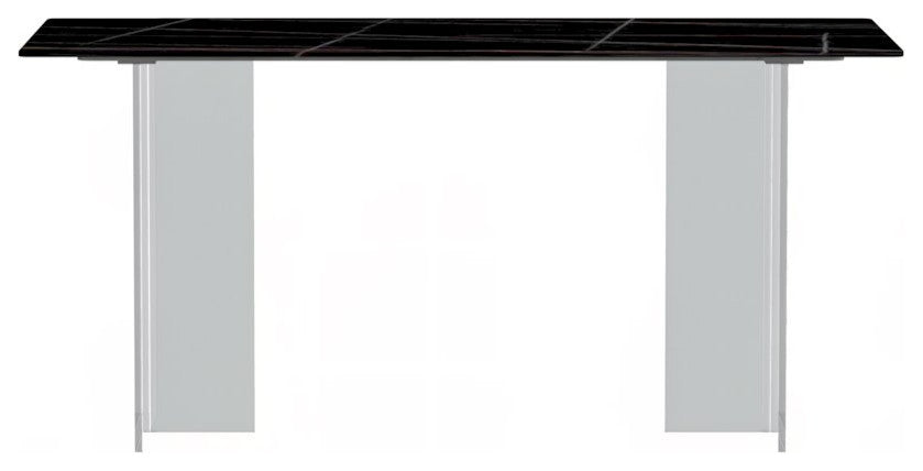 Kova Series Dining Table, Clear Base with 55 Black/Gold Sintered Stone Top