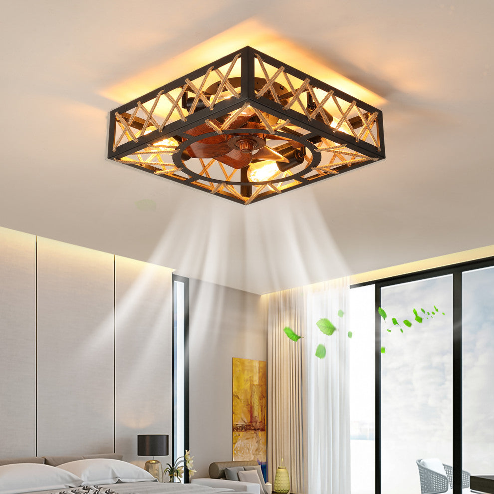 18 in. W x 6 in. H Iron Ceiling Fan in Black with LED Lights
