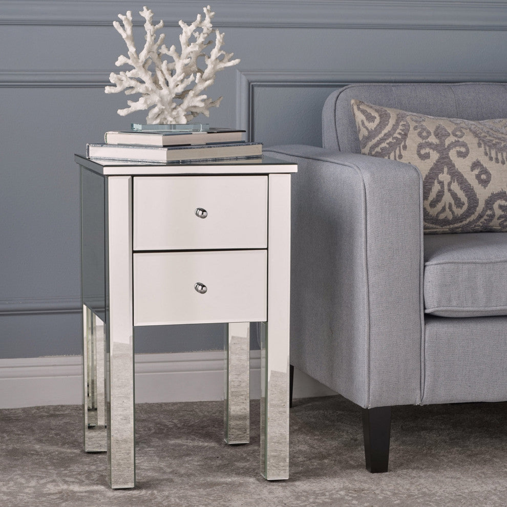 GDF Studio Seranade Mirror Finished 2-Drawer Side Table
