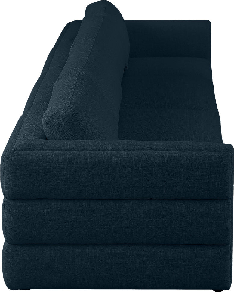 Beckham Linen Textured Fabric Upholstered 4-Piece Modular Sofa, Navy