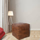 Handmade Leather Square Pouf (Recycled Foam with Fibre Fill) Antique Brown Color, 14x14x14