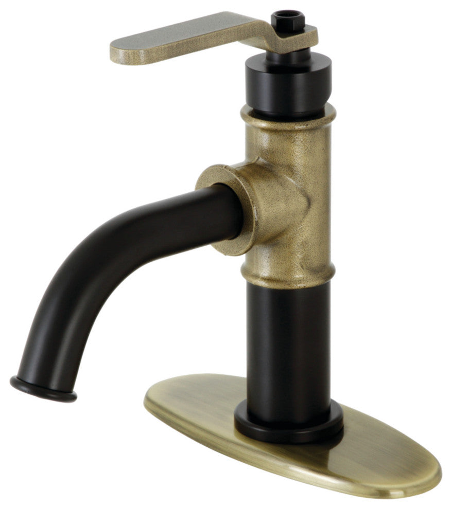Single-Handle Bathroom Faucet With Push Pop-Up, Matte Black/Antique Brass