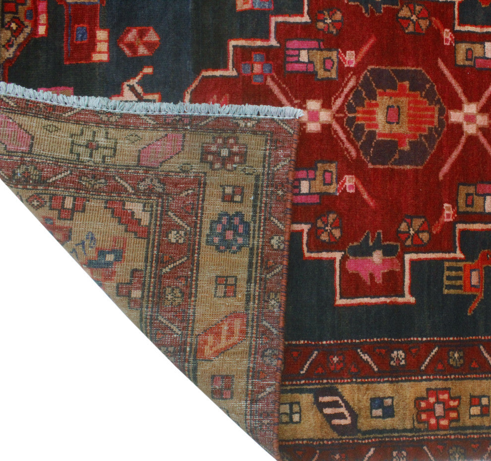 Fine Vintage Distressed Changeez Burgundy/Navy Runner, 3'6x10'0