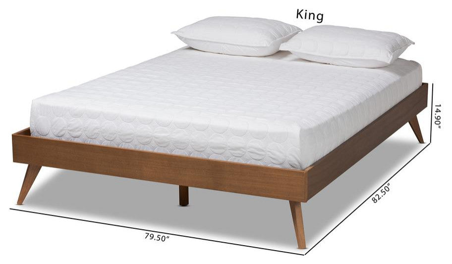 Lissette Mid-Century Modern Walnut Brown Wood Queen Size Platform Bed Frame