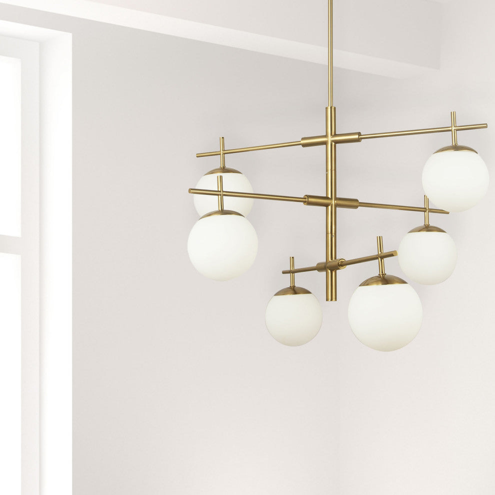 Caelia Contemporary 6 Light Aged Brass White Metal Chandelier