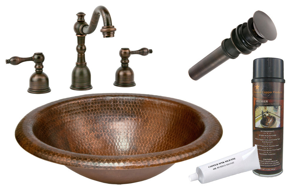 Premier Copper Products BSP2_LO18RDB 18" Self Rimming Copper Sink Package