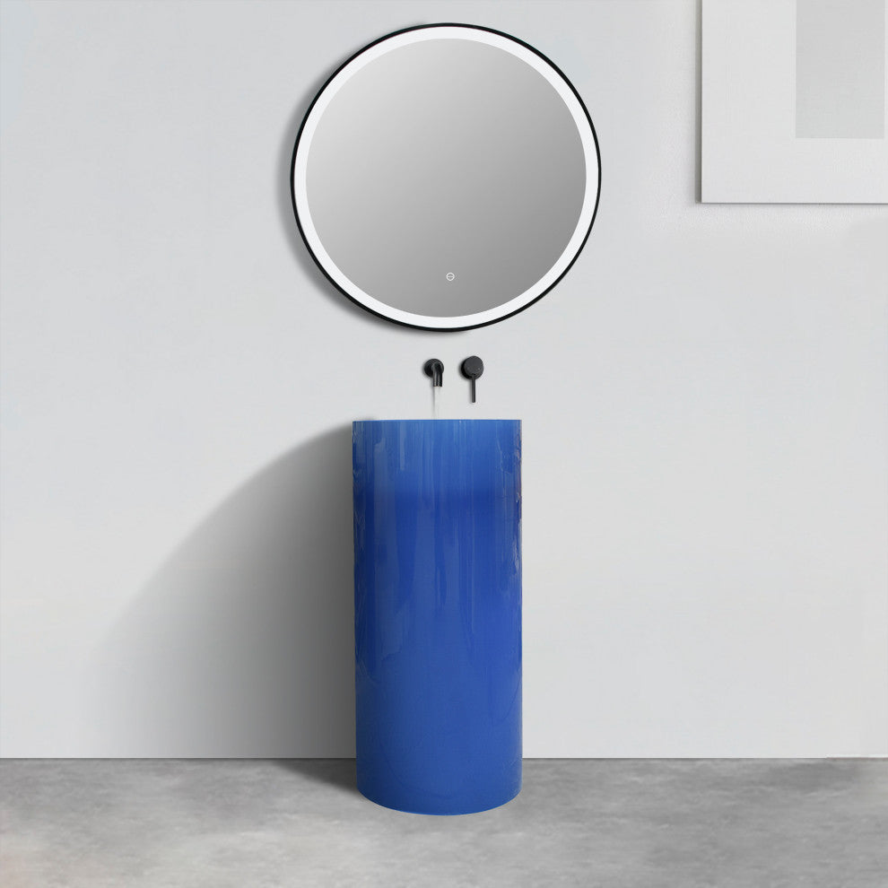 Round Floor Standing Bathroom Sink in Transparent Blue