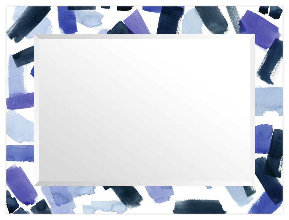 "Cerulean"Beveled Mirror on Printed Abstarct Tempered Art Glass, 40x30"