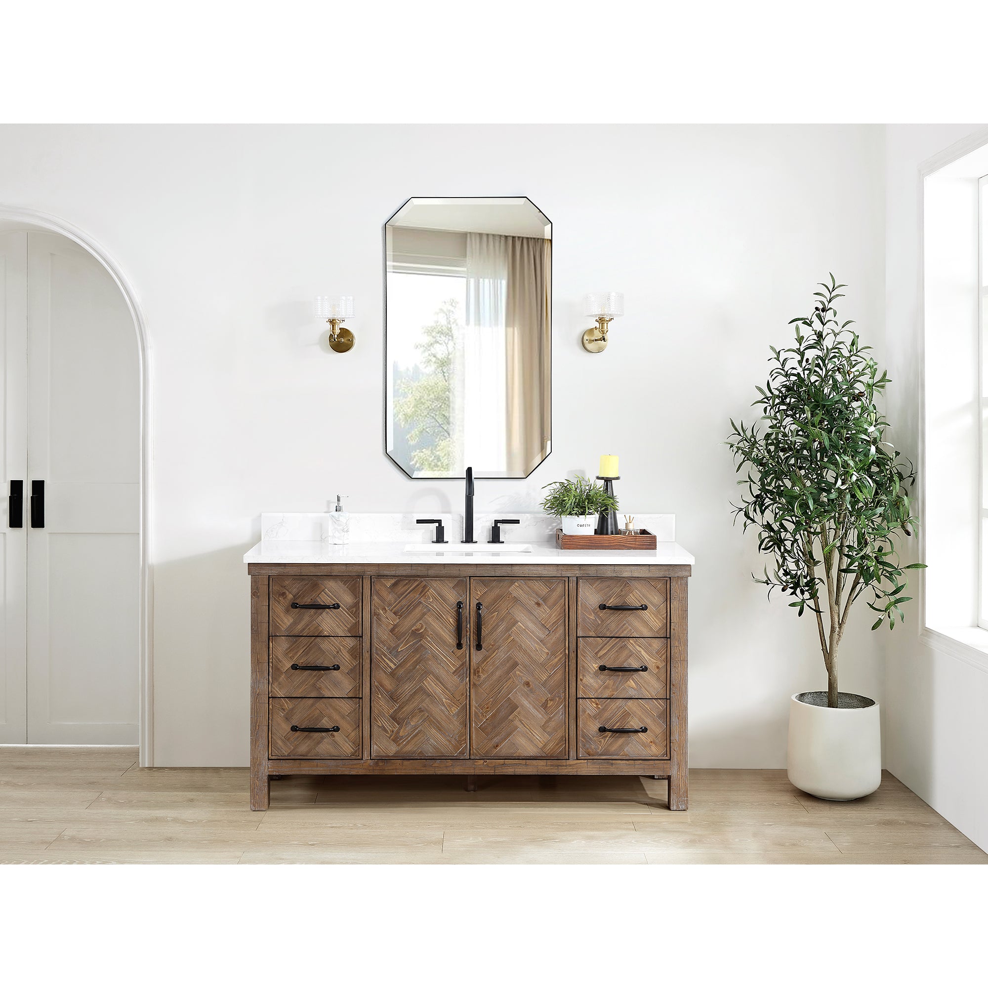 Javier Bath Vanity, Composite Stone Top, Antique Gray, 60", Single Vanity, No Mirror