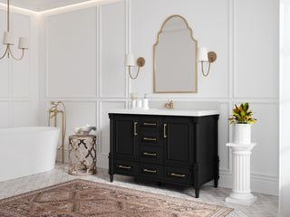 Aberdeen 48 Single Sink Bath Vanity in Black 1.5" White Quartz