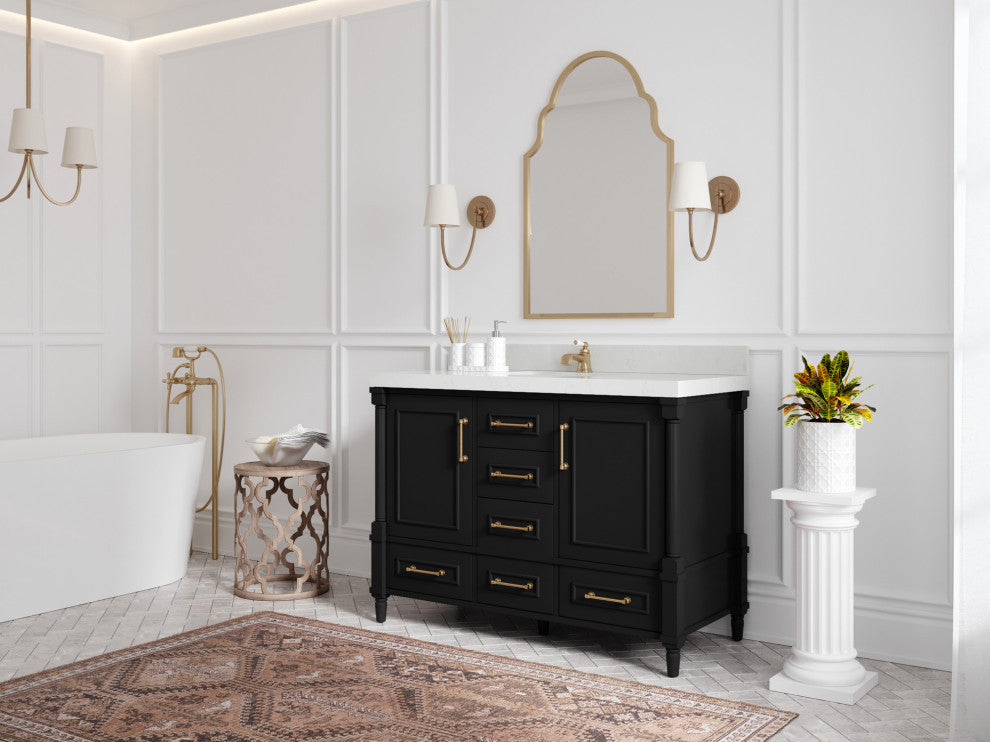 Aberdeen 48 Single Sink Bath Vanity in Black 1.5" White Quartz