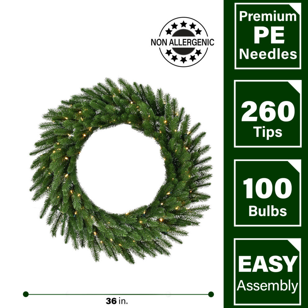 36-In. Green Fir Wreath, White Led