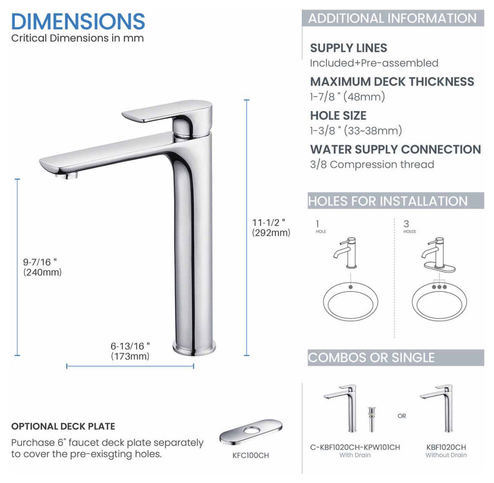 Tender-T Single Handle Bathroom Vessel Sink Faucet, Chrome