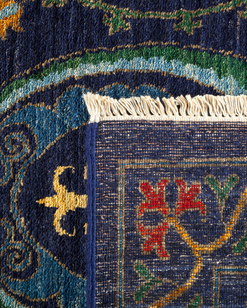 Suzani, One-of-a-Kind Hand-Knotted Area Rug Blue, 8'2"x15'1"