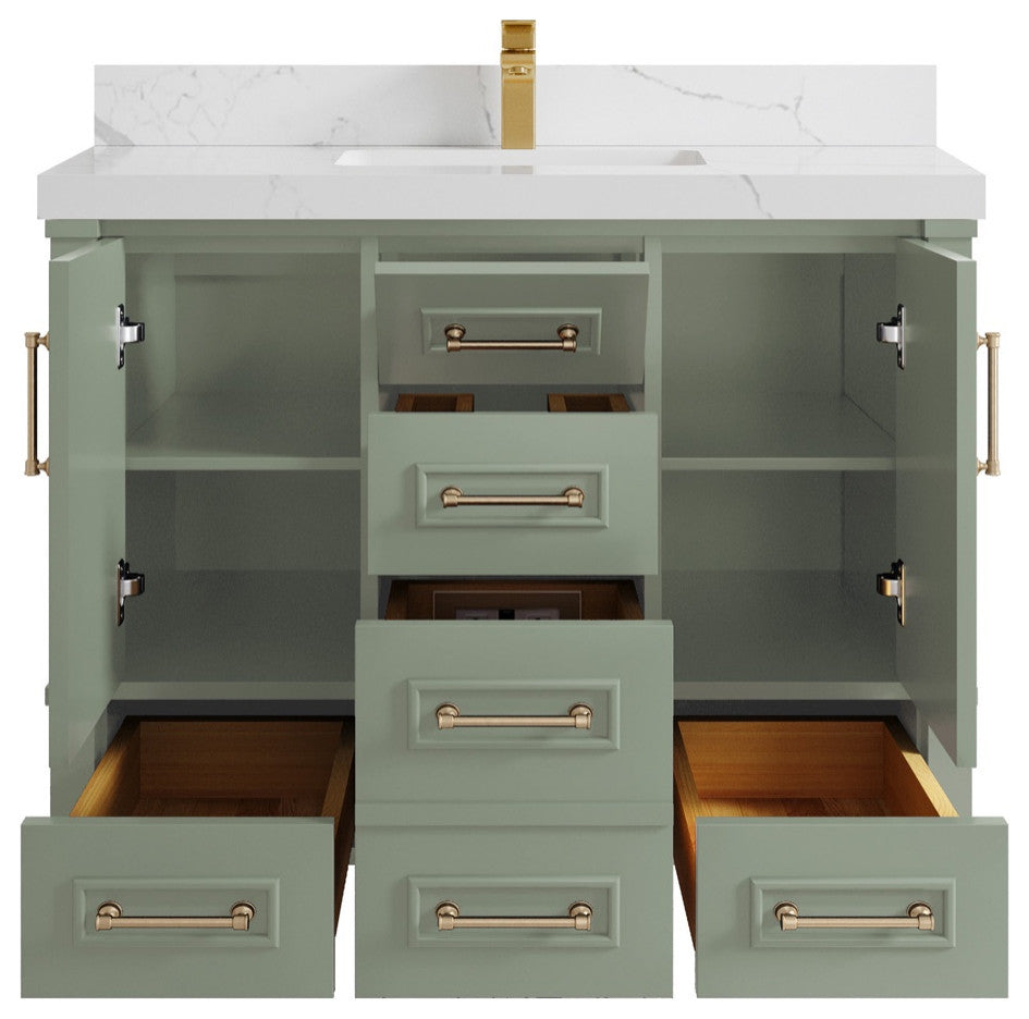 Aberdeen 42" Single Sink Bath Vanity, Evergreen 2" Calacatta Laza