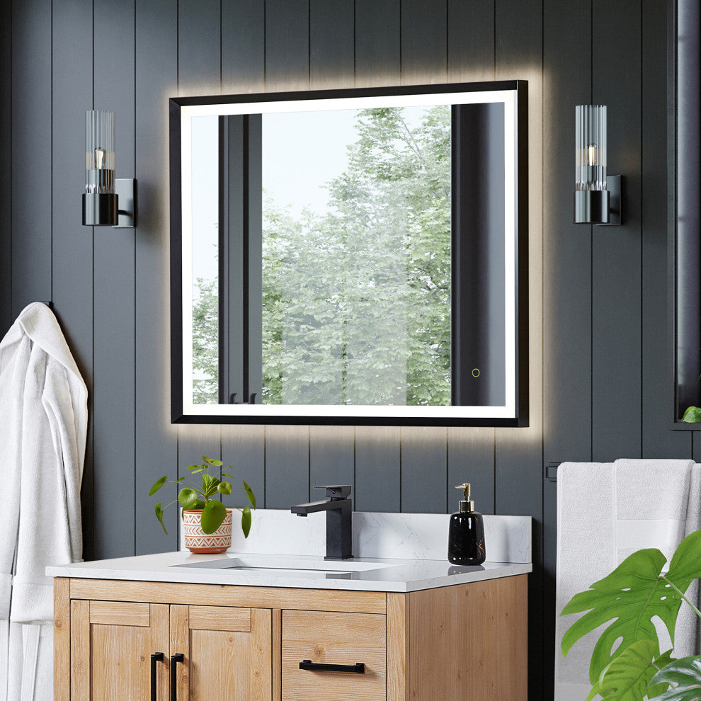 Apollo Anti-Fog Dimmable Vanity, LED Lighted Wall Mirror, Matte Black, 36"