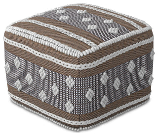 Mapleton Outdoor/Indoor Pouf, White, Beige, Gray Polystyrene Filling