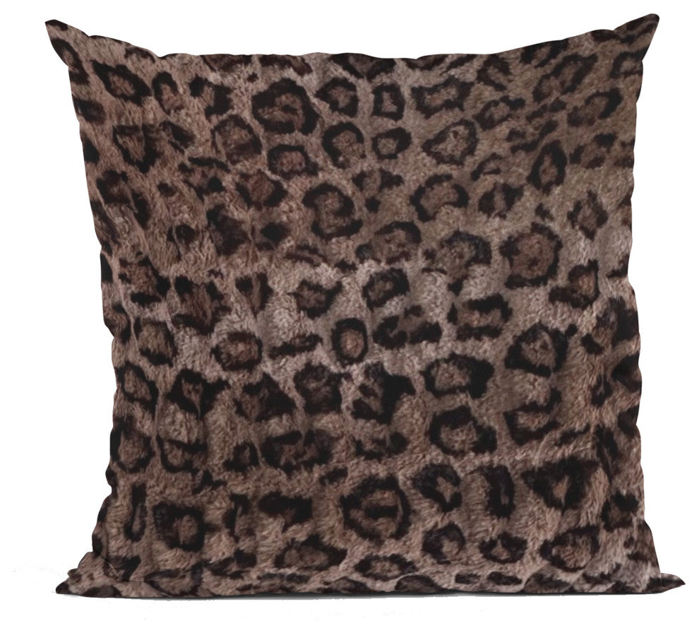 Plutus Brown Leopard Faux Fur Luxury Throw Pillow, Brown, 22" x 22"