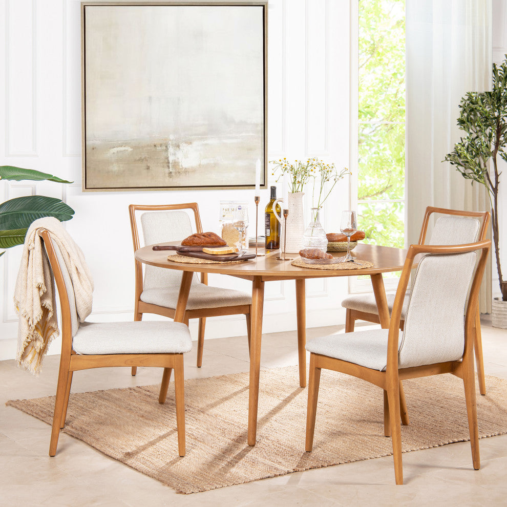 Scandi 54" 4-Seater Solid Wood Round Dining Table, Natural Light Brown