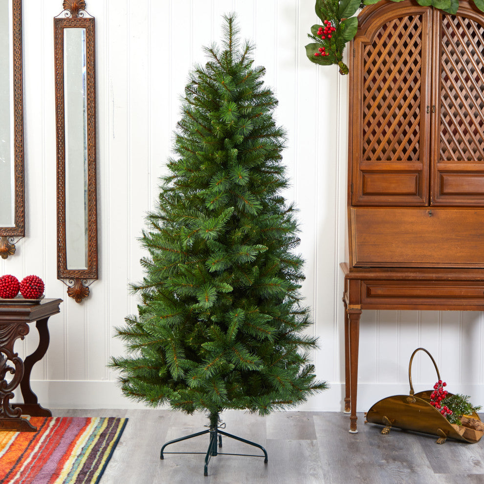 6' Slim West Virginia Mountain Pine Faux Xmas Tree With 629 Bendable Branches