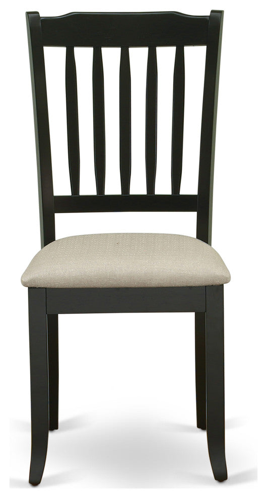 Vertical Slatted Back Chairs, Linen Fabric Fabric Seat In Black- Set Of 2