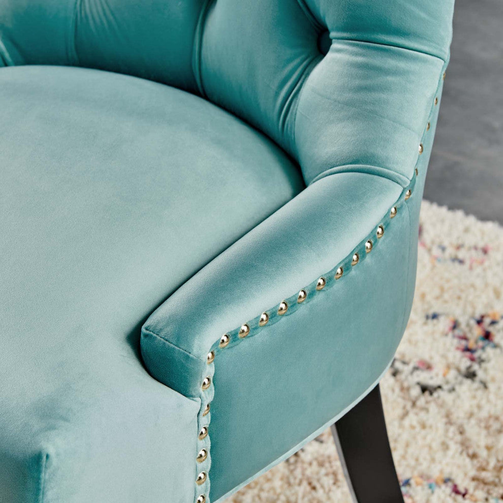 Tufted Side Dining Chair, Set of 2, Velvet, Wood, Blue, Cafe Bistro Restaurant