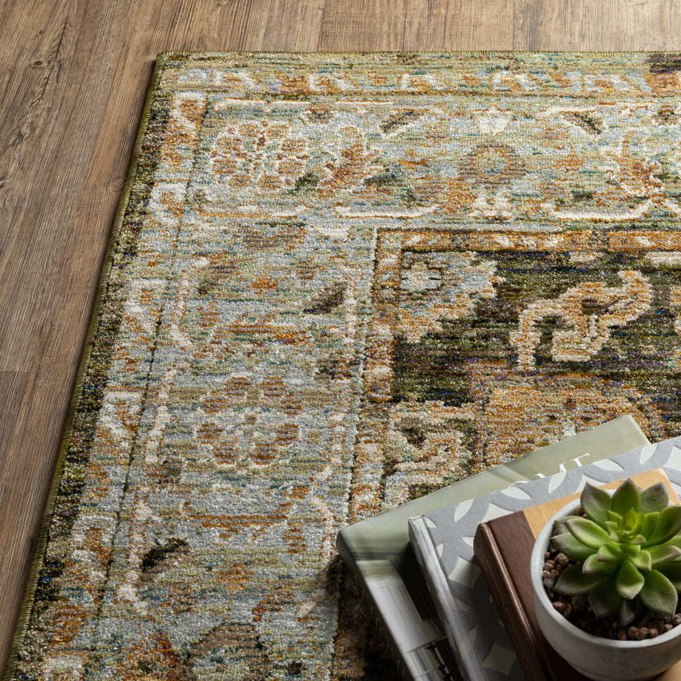 Adeline Bordered Traditional Green/ Gold Area Rug 3'3" x 5'2"