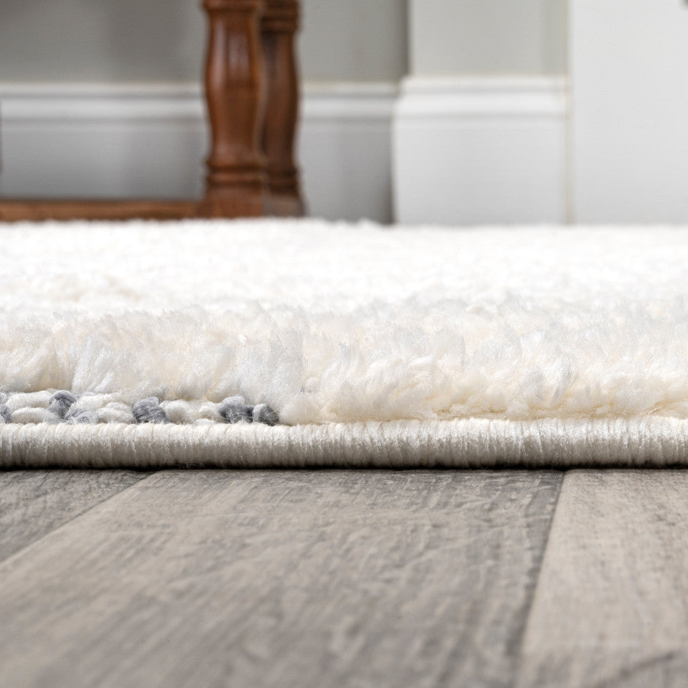 Pia Moroccan Trellis Plush Carved Cream/Gray 2'x8' Runner Rug