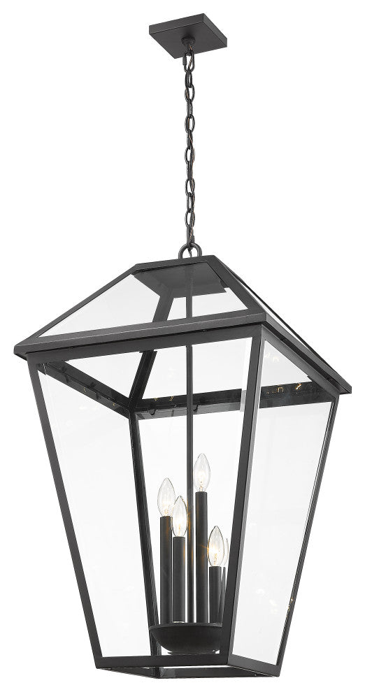 Zlite 579CHXLX-BK 4-Light Outdoor Chain Mount Ceiling Fixture, Clear Beveled