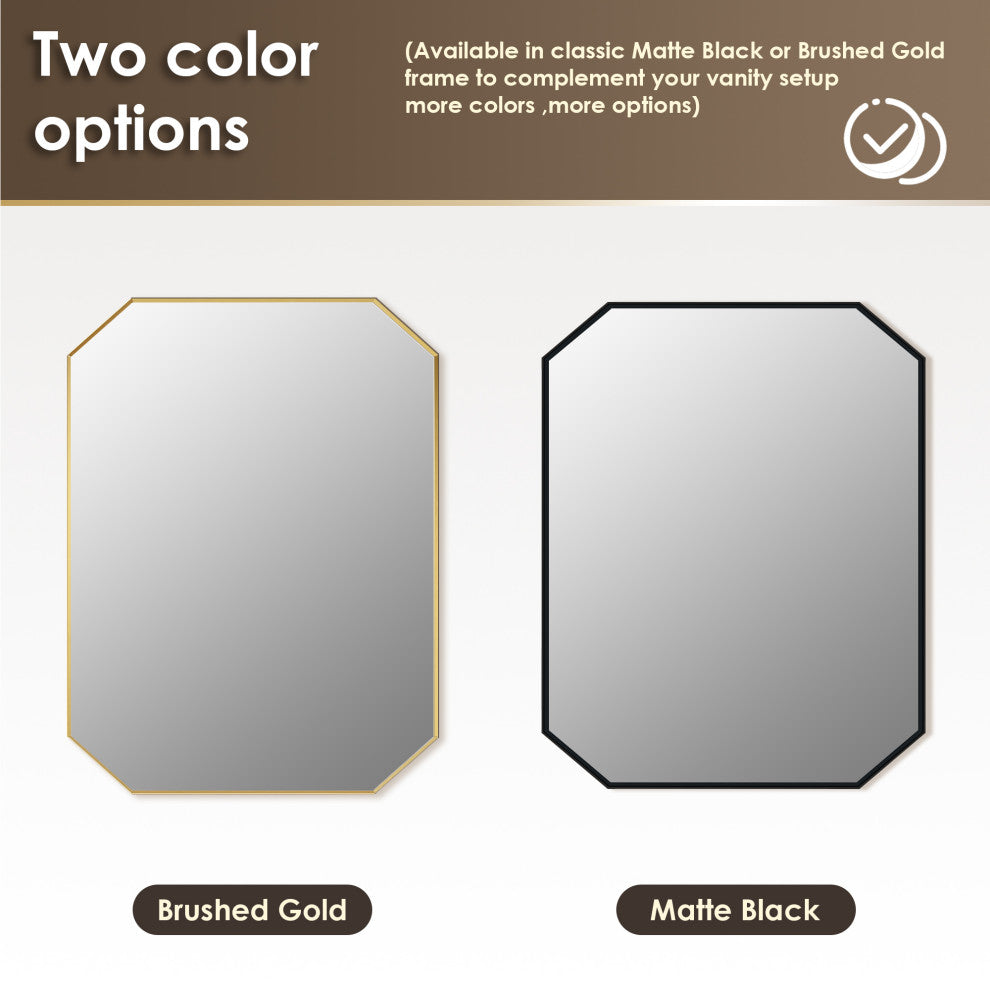 Allure Octagon Framed Bathroom Wall Mirror, Matte Black, 36"