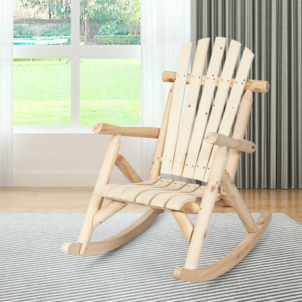 Costway Log Rocking Chair Wood Single Porch Rocker Patio Deck Furniture Natural