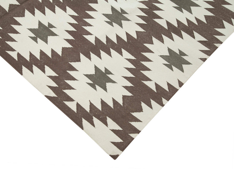 Rug N Carpet - Handmade Wool 5' 9'' x 8' 10'' Geometric Dhurrie Kilim Rug