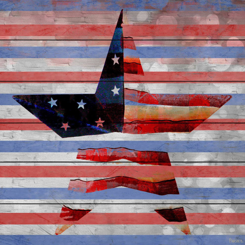 "One Star" Print on White Wood, 32"x32"