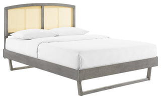 Sierra Cane and Wood Queen Platform Bed With Angular Legs