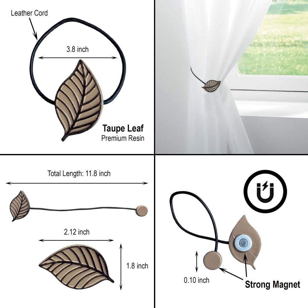 Magnetic Curtain Tiebacks "“ Leaf Design in Resin, Taupe, Pack of 1