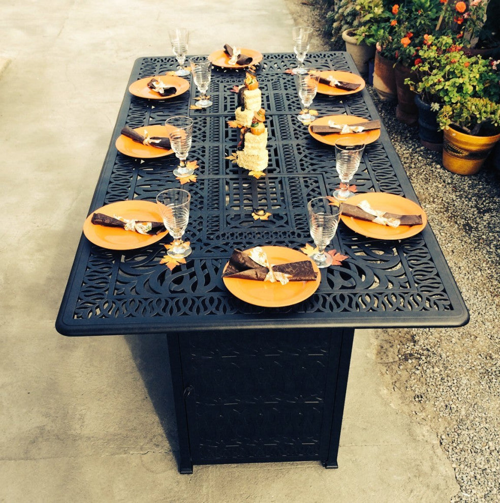 9-Piece Patio Bar-Height Dining Set With Fire Table Outdoor Wicker Furniture