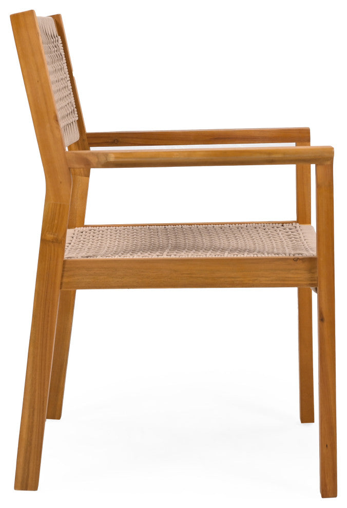 GDF Studio Outdoor Dining Chair With Ropes, Set of 2, Teak Finish/Brown Rope