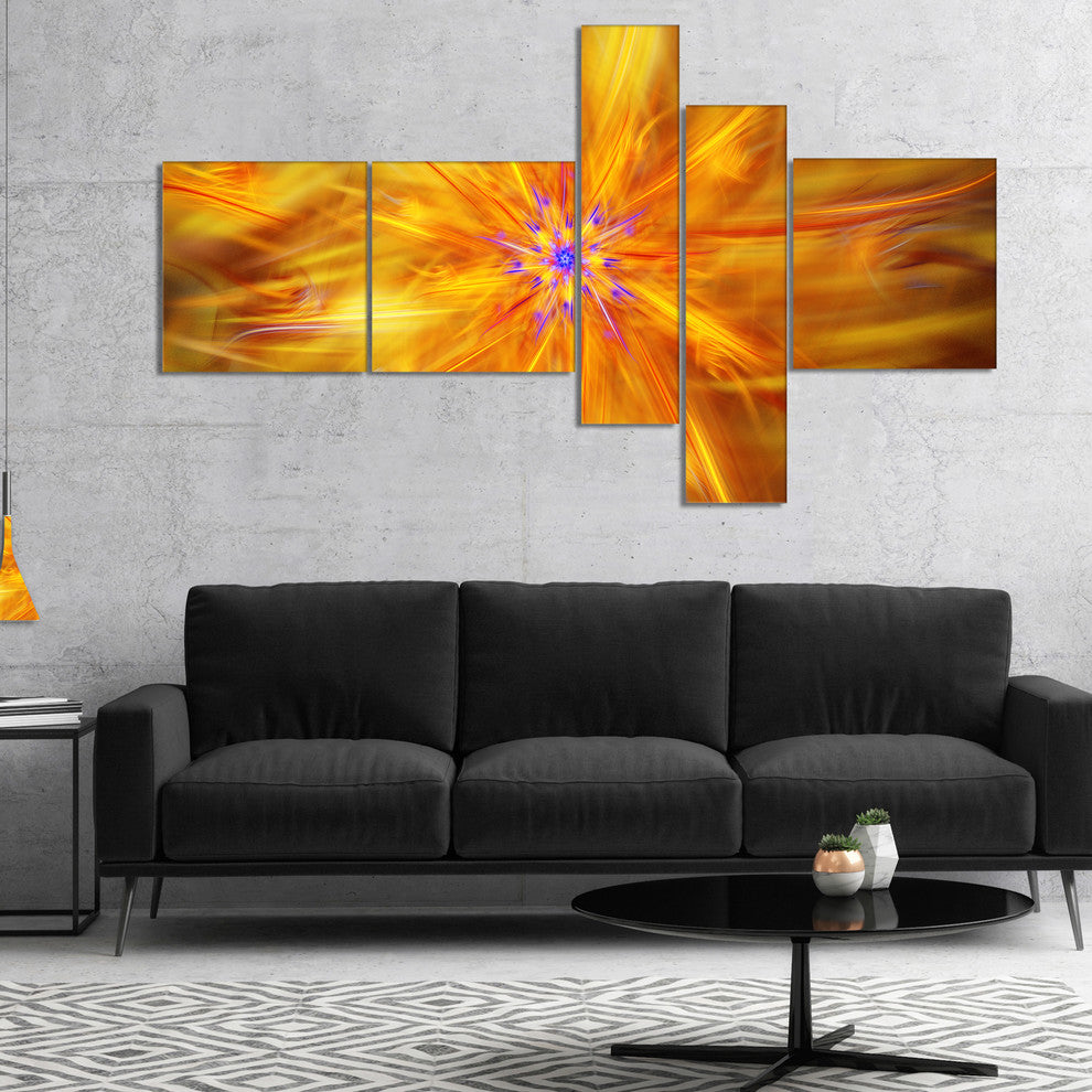 Glowing Brightest Star Exotic Flower, Abstract Canvas Print, 60"x32", 5 panels