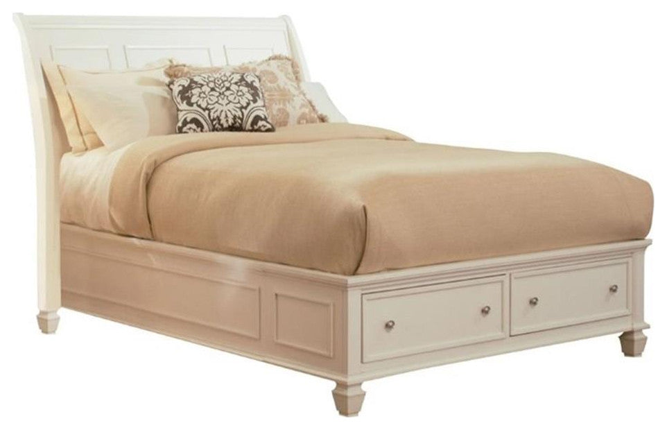 Bowery Hill Coastal Wood Queen Storage Sleigh Bed in White Finish
