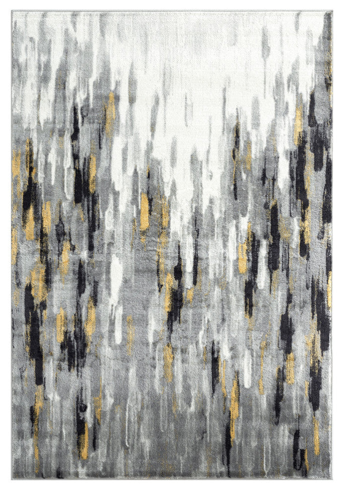 Abani Porto PRT140C Contemporary Grey and Yellow Abstract Area Rug