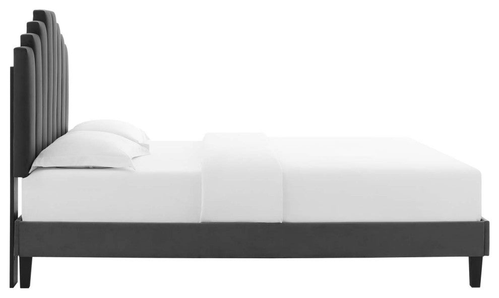 Elise Queen Performance Velvet Platform Bed MOD-6692-CHA
