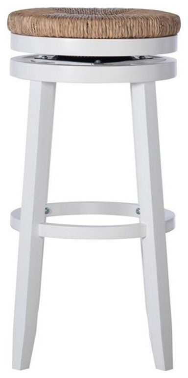 Linon Morgan 31.6" Wood Seagrass Swivel Seat Bar Stool in White