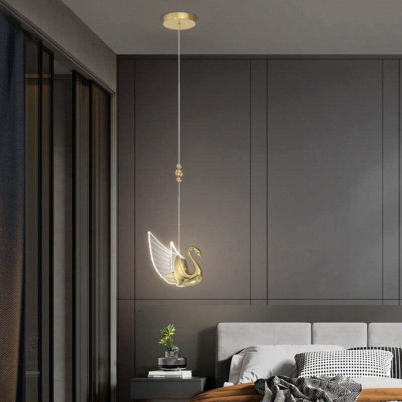 MIRODEMIÂ® Amirat Swan Design Gold Chandelier For Stairwell, L1g