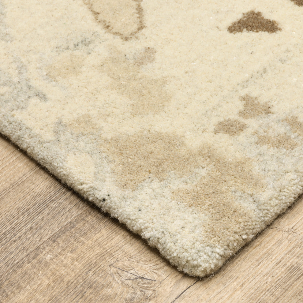 Athena Marbled Abstract Beige/ Charcoal Hand-Tufted Wool Rug 5' x 8'