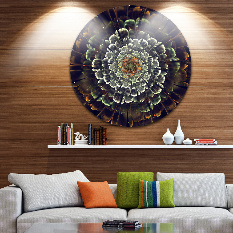 Silver Metallic Fabric Flower, Digital Art Round Metal Wall Art, 11"