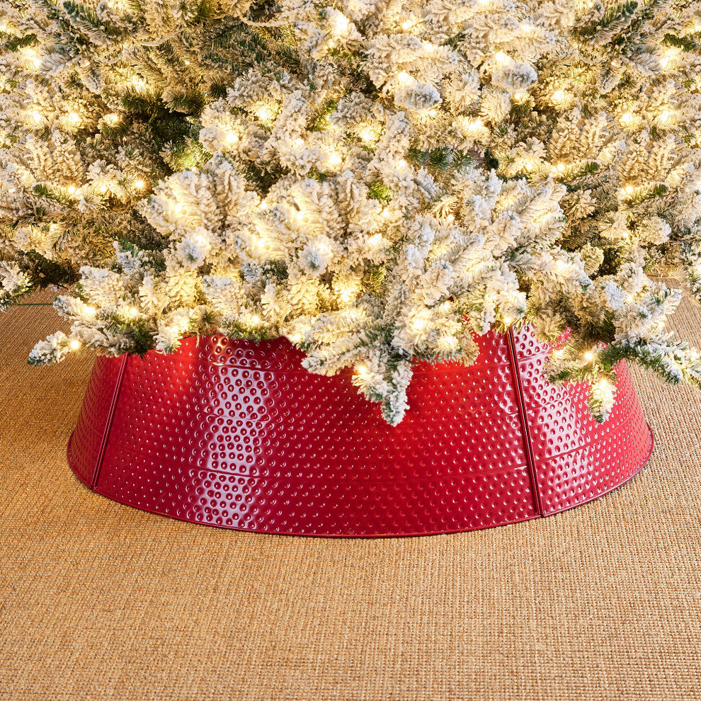 Christmas Red Hammered Metal Tree Collar, 40.5"D
