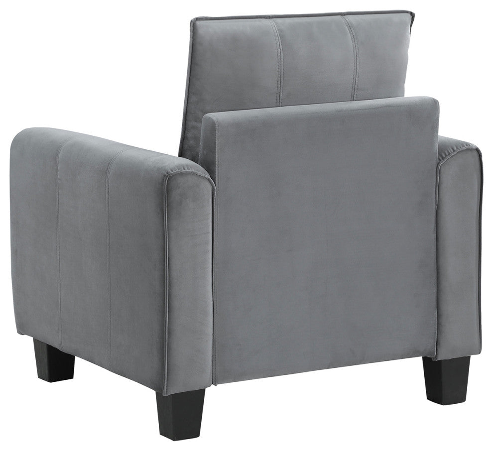 Upholstered Rolled Arm Accent Chair, Gray and Black
