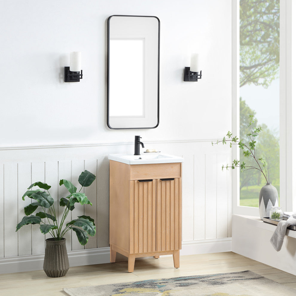 Palos Bathroom Vanity, Fir Wood Brown, 18", Ceramic Top, No Mirror