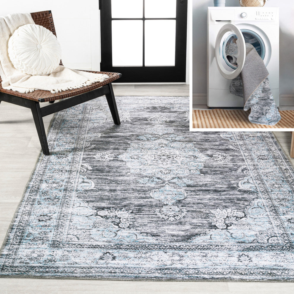Bausch Distressed Chenille Washable Dark Gray/Blue 5 ft. x 8 ft. Area Rug