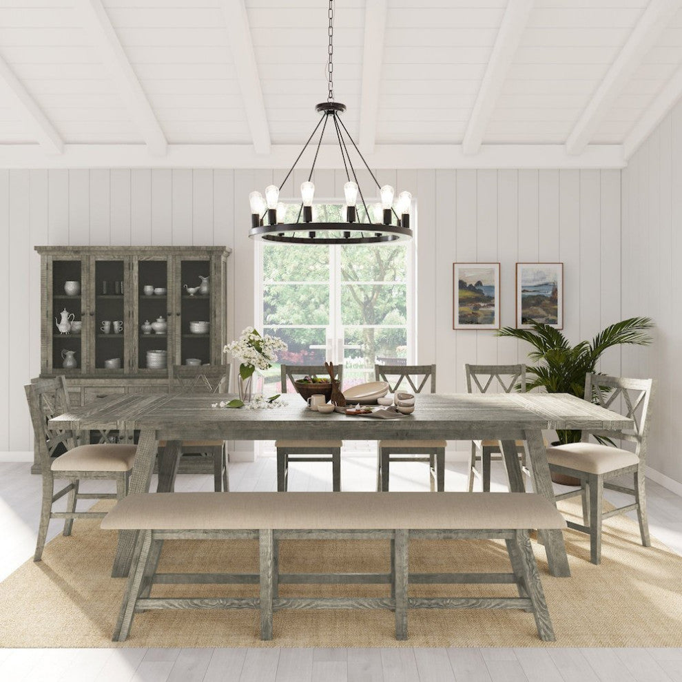 Telluride Rustic Farmhouse Solid Wood 85 Upholstered Dining Bench